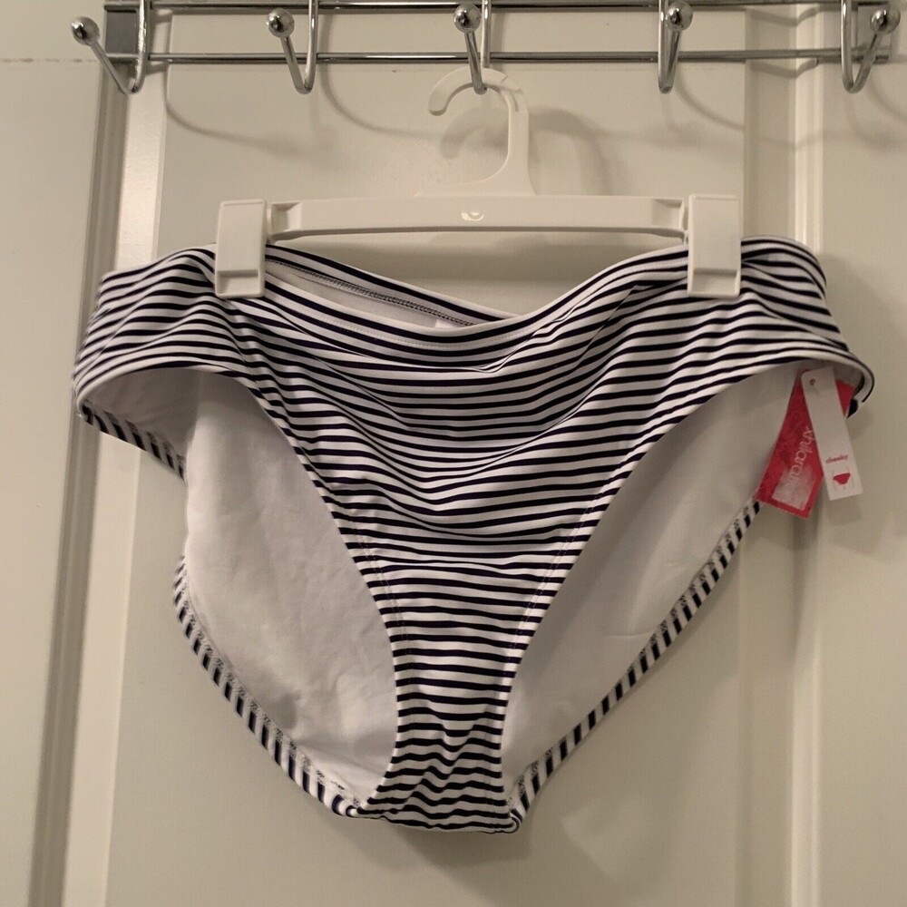 Xhilaration Women's Navy Blue White Stripe Cheeky Bikini Bottom Size 2X